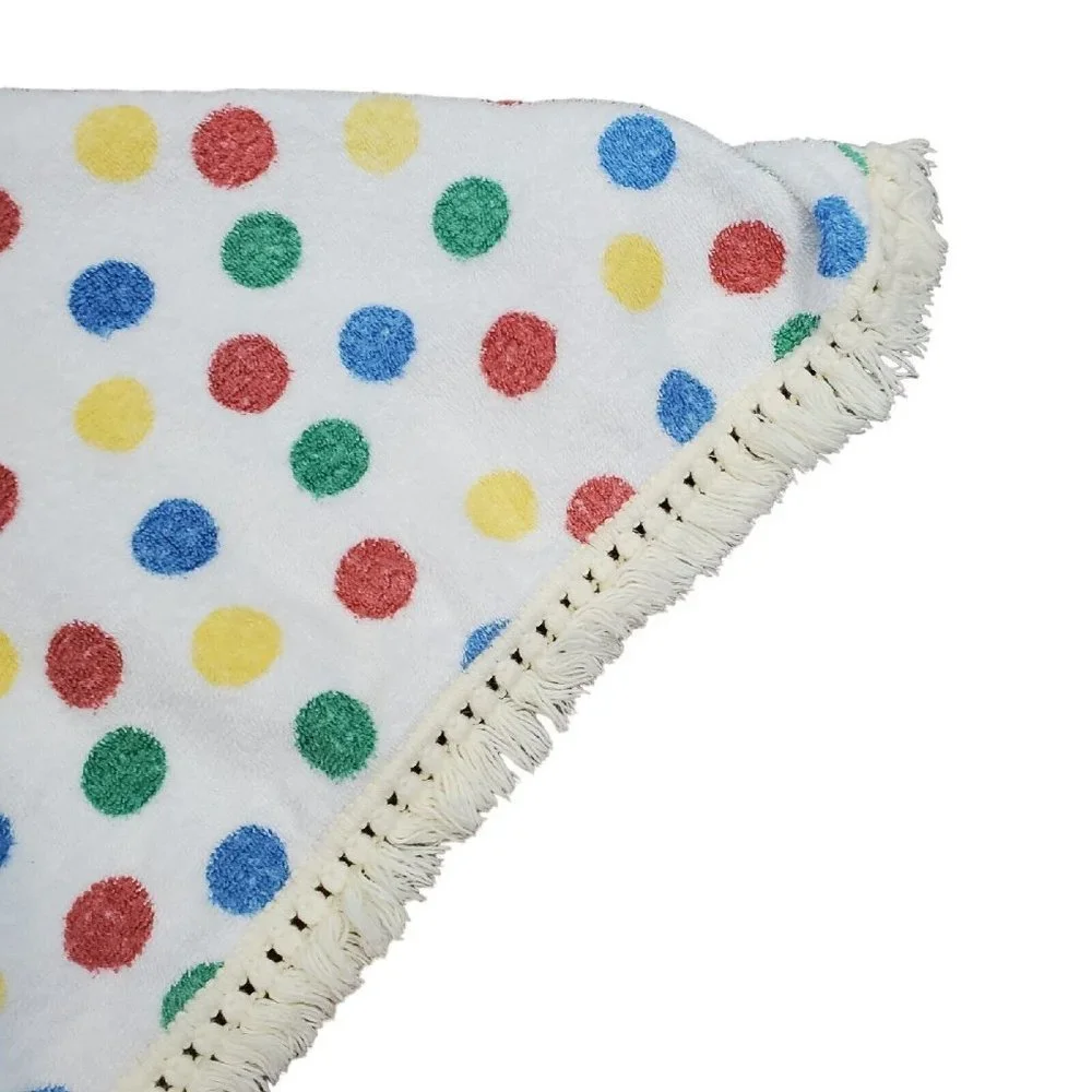 Vintage 70s Toddler Terrycloth Poncho‎ Polka Dot Fringe 26 X 26